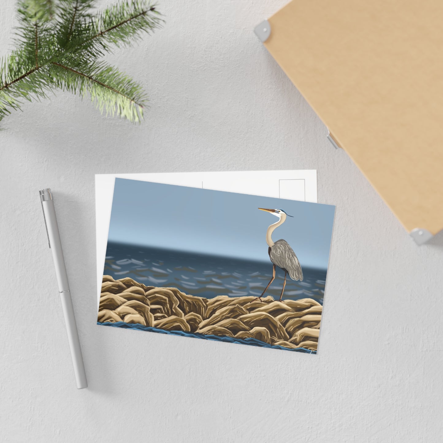 Heron on Corpus Bay Fine Art Postcard